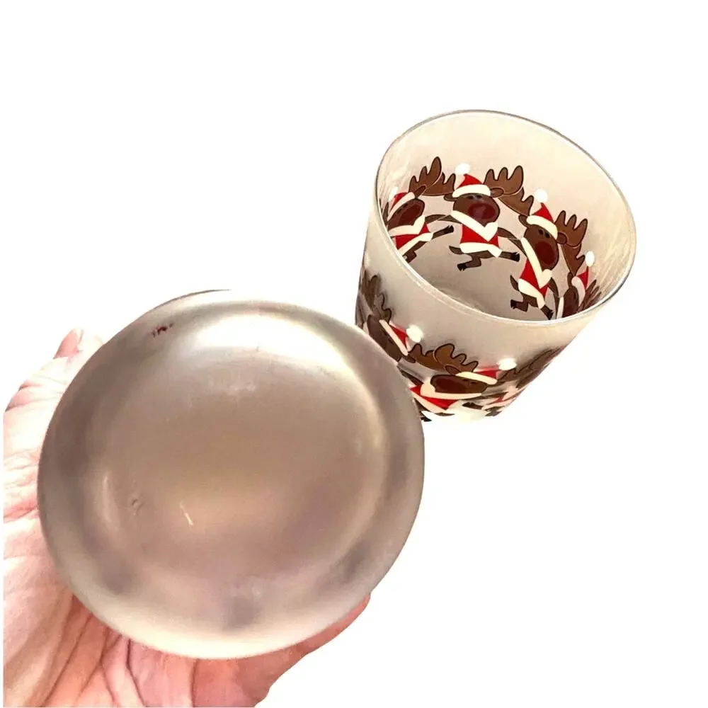 Vintage Culver Glass frosted Christmas Cocktail Glasses PAIR Dancing Santa Moose